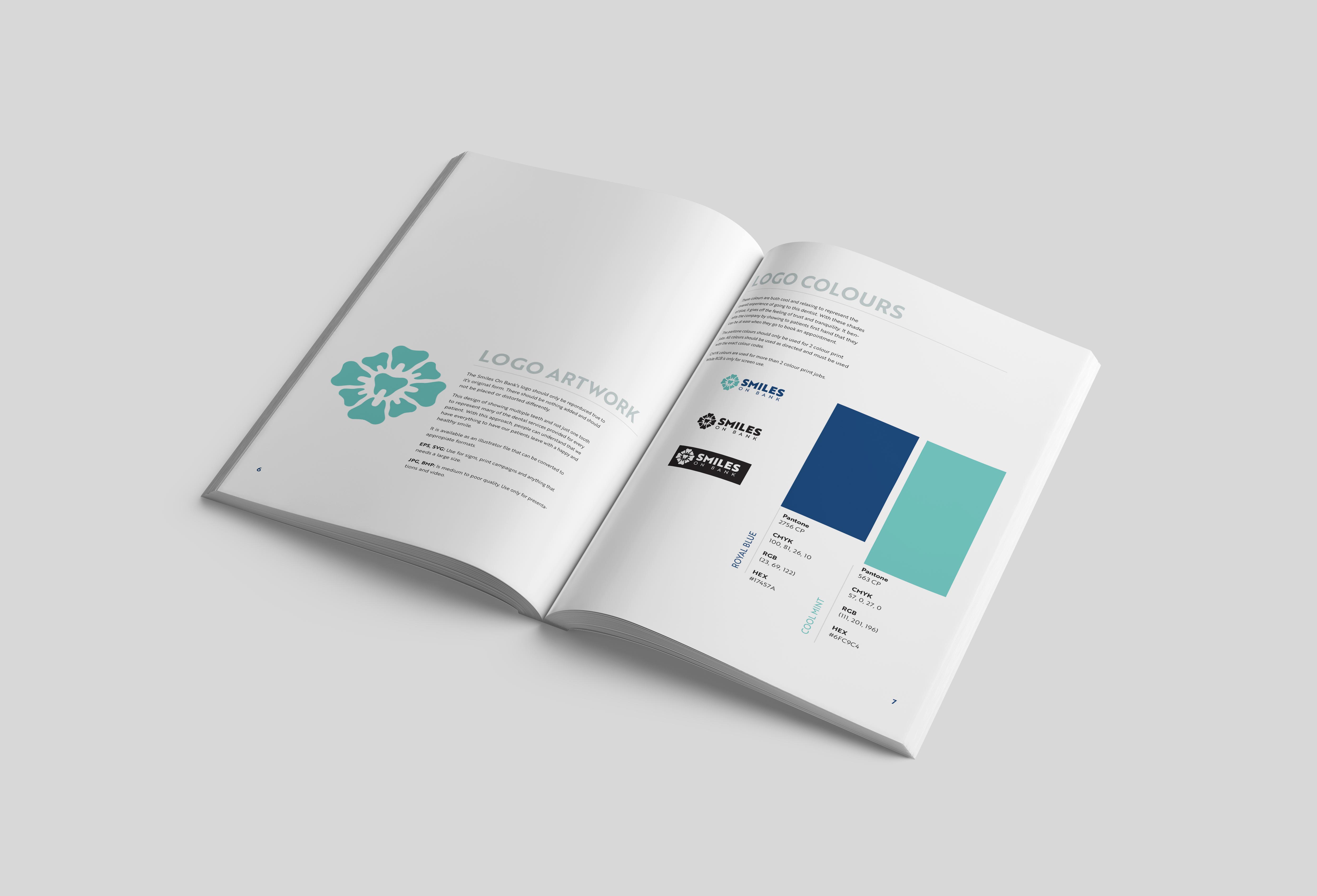 Branding guidelines mockup showing the logo uses and typeface