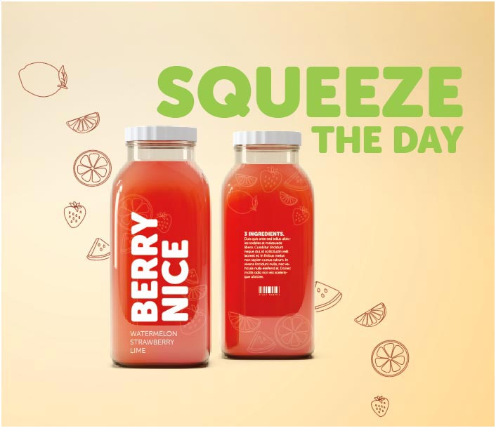 Juice advertisement for a red pressed juice called Berry Nice