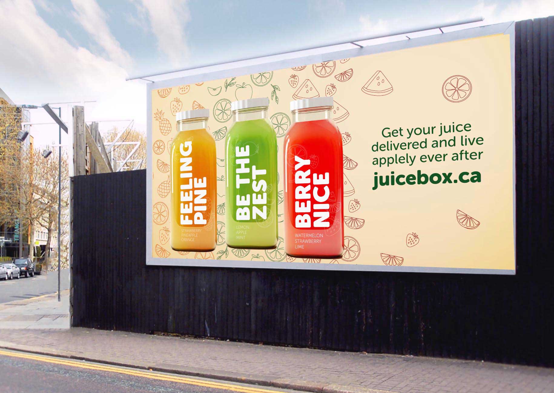 Final juice advertisenment shown on a billboard mockup